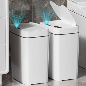 $35 Vanpopubs 2 Pack 2.7 Gal Bathroom Trash Can with Lid, Automatic Trash Can Small Smart Garbage Can Touchless, Slim Motion Sensor Waterproof Plastic Trash Bins for Bedroom Office Kitchen Toilet