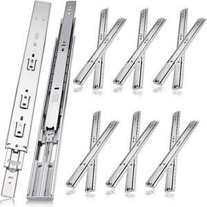$38 14 inch Drawer Slides 6 Pairs (12pcs) Soft Self Close 3 fold Full Extension Ball Bearing Cabinet Drawer Glides Side Mount for Dresser, Cabinet, Kitchen 100 LB Capacity 14 Silver