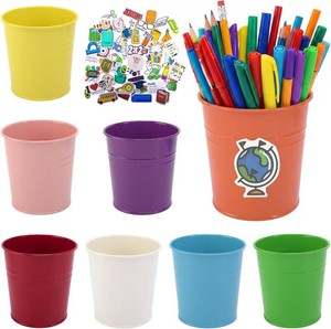 $20 8 Pcs Metal Pencil Cups for Classroom, Pen Holder with School Theme Sticker