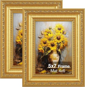 $24 Splinterix 5x7 Gold Picture Frames Vintage, Set of 2, Matted to 4x6 Print