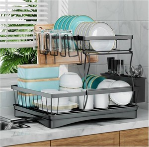 $27 7 code 2-Tier Large Dish Drying Rack for Kitchen Counter, Black