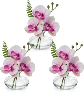 $24 Oairse Pink Orchids Artificial Flowers Faux Orchids Arrangement in Clear Glass Vases Set of 2 Real Touch Phalaenopsis Orchid Flowers Small Fake Orchid Centerpiece for Dining Room Tab