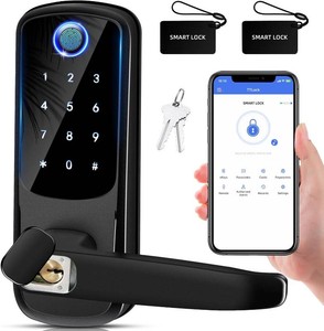 $70 Smart Door Lock with Handle, Keyless Entry Digital Lock for FrontInterior Door,Fingerprint Exterior Locks, Electronic Deadbolt with Keypad,Biometric Door Knob,Smart Locks for Home, Apartment, Office