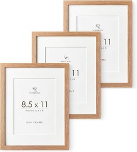 $28 8.5x11 Picture Frame, Solid Oak Wood 8.5 by 11 Frame with Mat 6x8