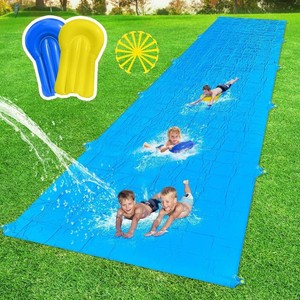 $70 Slip Water Slide, 40FT Giant Slip Water Slides for Kids Backyard, Heavy Duty Slip and Water Slide for Kids Adults Waterslides Backyard Summer Outdoor Toys with 14 Stakes and 2 Inflatable Bodyboards