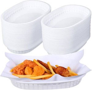 $42 Hsei 50 Pack White Food Baskets, 10.5 x 7 Inch Plastic Fast Food Basket