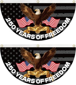2PCS 250th Freedom Anniversary Flag Bunting 1.5X3 FT 1776-2026 Fan Flags Patriotic Stars Yard Signs Party Supplies Hanging Decor for Room House Welcome Backdrop with Three Brass Grommets