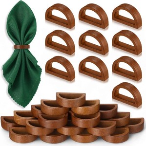 Remerry 24 Pcs Wood Napkin Rings Handmade Semicircle Holders,Wood Color