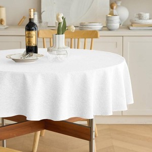 Decorelia White Faux Linen Round Tablecloths 60 inch, Waterproof Decorative Washable Texture Rustic Circle Table Cloth Cover for Dining Kitchen Party Farmhouse Outdoor (Round (2-4 Seats),White)