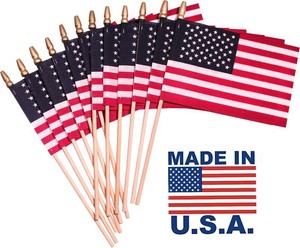 $26 American Flags on Stick - Handheld Spearhead US Flag for 4th of July, Memorial Day Event Decorations - Patriotic Decor for Indoors & Yard - Wooden Stick, Cotton Fabric (4X6 - 25 Pack)