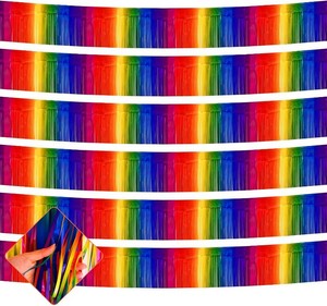 6 Pack 10 Feet Foil Fringe Garland Metallic Tinsel Streamers Banner Wall Hanging Curtain Backdrop for Parade Floats, Bachelorette, Wedding, Birthday, Halloween, Christmas Party Decorations(Rainbow)