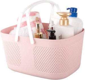 rejomiik Portable Plastic Shower Caddy Basket Organizer with Handles, Pink