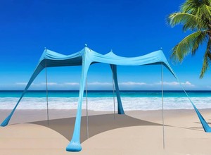 $110 Family Beach Tent Canopy Sun Shade, Pop Up Grande Beach Tent Sun Shelter Stability 4 Poles with Portable Carry Bag Outdoor Shade for Fishing Backyard Camping