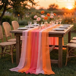 $50 Boao 12 Pcs Red Pink Orange Sunset Party Table Runner Sheer Missing 1 Pink Sheet