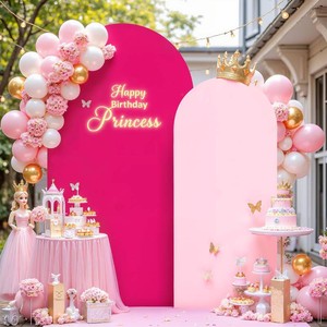 $35 7.2FT 6FT Arch Backdrop Cover for Wedding, Set of 2 Stretchy Spandex Fitted Arch Stand Cover for Baby Shower, Birthday Party Decor, Chiara Backdrop Cover with Double-Sided Design(Pink, Hot Pink)