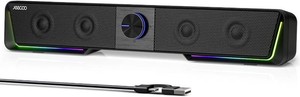 Jeecoo A40 Bluetooth Computer Speakers with Clear Sound, USB Plug & Play PC Speakers with LED Light, Computer Sound Bar with Switch Button for Desktop Laptop Monitor (USB-C Adapter Included)