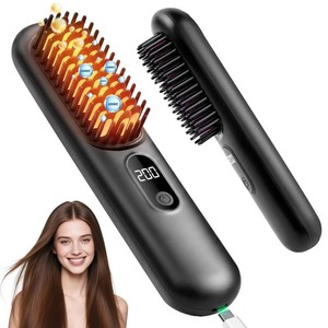 $46 Go Brush Pro 2026, Cordless Hair Straightener Brush, Mini Hair Straightener with 4 Temperature Settings, Portable Hair Straightener Brush with MCH Heating and Ionic & Ceramic Care for Women (Black)