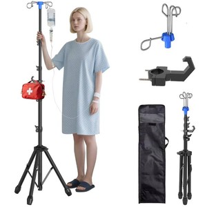$29 Foldable IV Pole Stand, Portable Telescoping Floor Stand with 4 Hooks, Height Adjustable, Travel Infusion Pole for Home Care, Hospitals, Nursing Homes and When Traveling