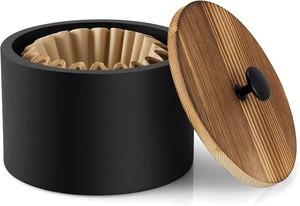 Coffee Filter Holder, Wood Filter Storage Container for Counter, Coffee Bar Accessories for Home Decor, Black