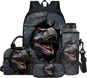 $50 Dinosaur Backpack for Girls Back to School Shoulder Bookbags 17 Inch Bookbag, Insulated Thermal Lunch Totes,Pencil Holder,Cooler Water Bottle Sleeve, 4pcsset