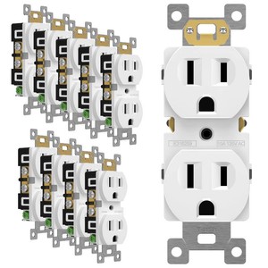 ENERLITES 10 Pack Duplex Wall Outlet, 15 Amp Electrical Receptacle, White