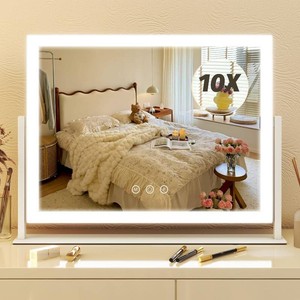 $38 FENNIO Vanity Mirror with Lights 13 x 17 Makeup Mirror with Lights,Vanity Mirror Touch Screen with 3-Color Lighting,Dimmable,for Vanity Desk Bedroom White