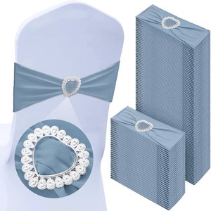 $30 VitalCozy 50 Pcs Spandex Chair Sashes with Heart Buckle, Dusty Blue