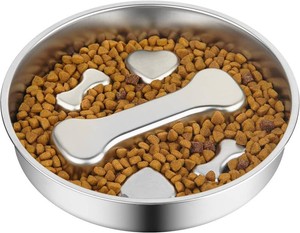 Novery Non-Slip Stainless Steel Slow Feeder Dog Bowl, 2-Cups