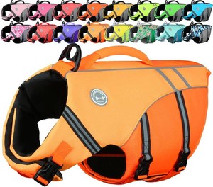 $32 VIVAGLORY Dog Life Vest Sports Style Dog Swim Vest, M, Dark Orange