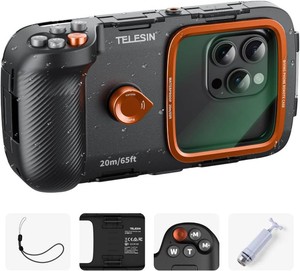 $76 TELESIN Universal Underwater Phone Case for Snorkeling and Diving Waterproof Housing for Photo & Video Handle Grip for iPhone 7-17 ProPro MaxPlusMini, Galaxy S10-S26 UltraPlus and Most Phones
