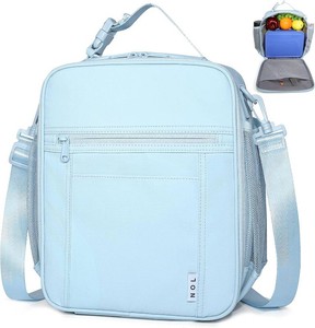 $25 NOL Nylon Waterproof Kids Lunch Bag, Insulated Lunch Bag, Lunch box Cooler, Reusable, Zip Closure with Buckle Handle Holds Lunch Box, Snacks & Water Bottle for School Work, Light blue