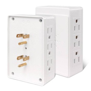 EXTRASTAR Plug in Outlet Extender,2 Pack 6 Grounded Outlet to The Side,Wall tap Side Access Adapter,Charging Station, 3-Prong,ETL Listed, White
