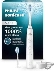 $90 Philips Sonicare 5900 Rechargeable Electric Toothbrush, 2 Brush Head, White