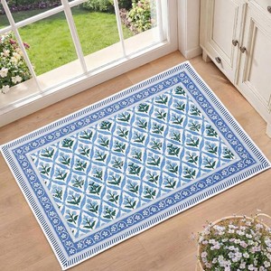 $20 Blue Blocking Mat Print Area Rug 2x3, Vintage Floral