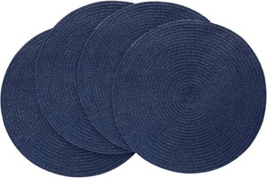 Floroom 15 Inch Round Braided Placemats Set of 4, Washable Heat Resistant Cotton Polyester Circle Place Mats for Kitchen Dining Table - Navy Blue