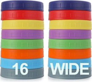 AOZITA 16 Pack WIDE Mouth Mason Jar Lids for Ball, Kerr and More - Colored Plastic Storage Caps for Wide Mouth MasonCanning Jars - Leak-Proof, Dishwasher Safe & Food Grade