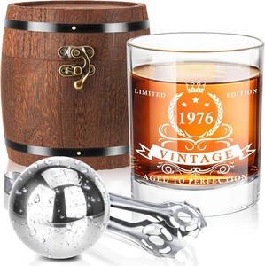 $26 LIGHTEN LIFE 50th Birthday Gifts for Him Men,1976 Whiskey Glass Set in Barrel Box,50 Years Old Gifts,50th Birthday Gift Ideasfor Dad Husband