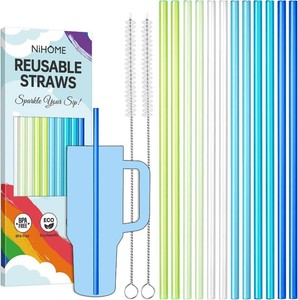 NiHome 12-Pack Plastic Reusable Straws Fit for Stanley 40 30 64 oz Tumbler
