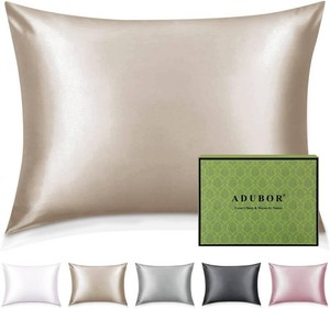 $22 Adubor 100% Silk Pillowcase - Mulberry Silk Pillow Cases, 22 Momme 6A Grade Fibers, Silk Pillow Case for Hair and Skin Health, with Hidden Zipper (Standard 20 26, Beige, 1PC)