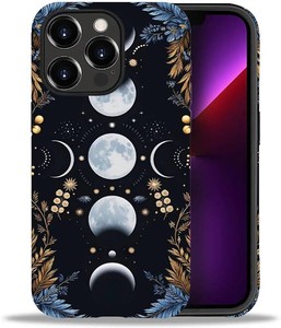 Compatible with iPhone 13 Pro Max Case, Moon Phase Blue Feather Pattern Print Matte Phone Case Durable Fashion Funny Liquid Silicone Case Soft Anti-Scratch Shockproof Protective Cover