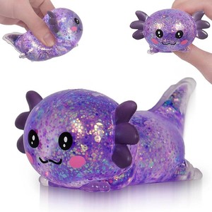 Axolotl Squishy Toy, Cute Slow Rising Fidget Toy for Stress Relief, Soft Squeeze Sensory Toy for Kids and Adults, Handheld Stress Ball for Anxiety and Focus(Purple)
