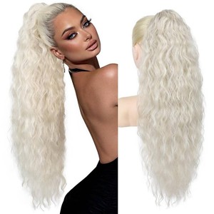 $20 REECHO Ponytail Extension 30 Long Claw Clip Ponytail Extension for Women Curly Pony Tails Hair Extensions Clip in Synthetic Hairpiece for Women, Platinum Blonde