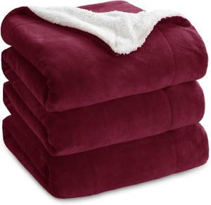 $45 Bedsure GentleSoft Sherpa Fleece Blanket Queen Size for Bed, Non-Heated, Thick and Warm Throw for Girls and Women, Soft Fuzzy Plush Queen Blanket for Winter, Burgundy, 90x90 Inches