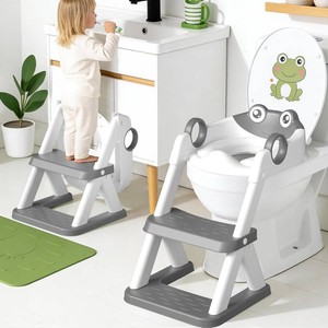 $30 COOSEYA Frog Toilet Seat, Potty Training Toilet Seat for Toddler, Upgrade Potty Training 2 in 1 Toddler Toilet Seat for Boys Girls,Waterproof Soft Mat Non-Slip Step Stool