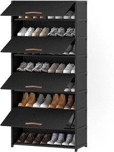 $50 9 Tier Shoe Cabinet with Door, 36-Pair Storage, Black