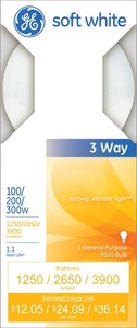 GE 300-Watt Dimmable 3-Way Bulb PS Light Fixture Incandescent Light Bulb MSRP $19.90 (lot of 5)