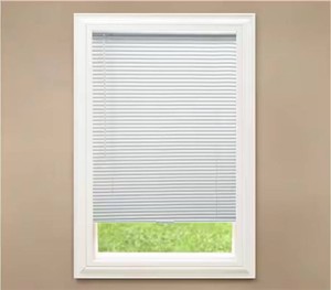  White Cordless Room Darkening Vinyl Mini Blinds with 1 in. Slats-58 in. W x 48 in. L (Actual Size 57.5 in. W x 48 in. L)