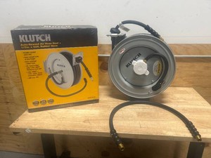 $150 Klutch Auto-Rewind Air Hose Reel with 12in. x 50ft. Rubber Hose, 300 PSI
