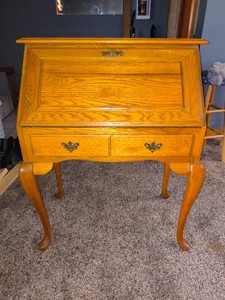 Drop Front Secretary Desk-Golden Oak