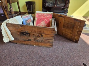 Vintage Piano Sheet Music Books, Lace Doily, Vintage Wooden CrateBox